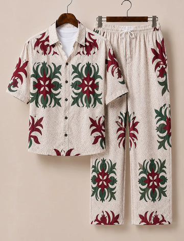 Men's Premium Red & Green Designer Co-Ord Set