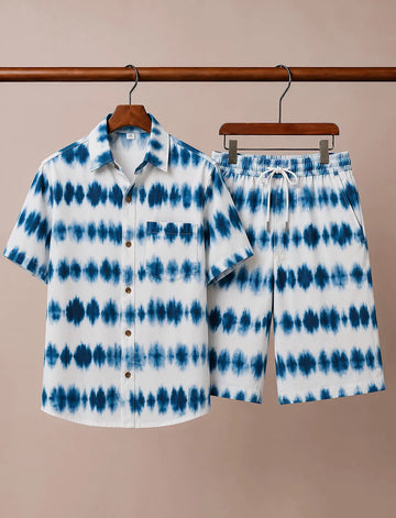 Men's Blue Tie-Dye Print Half Sleeve Co-Ord Set