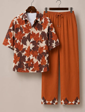Men's Rustic Leaf Print Co-Ord Set