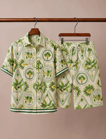 Men's Tropical Palm Print Half Sleeve Co-Ord Set