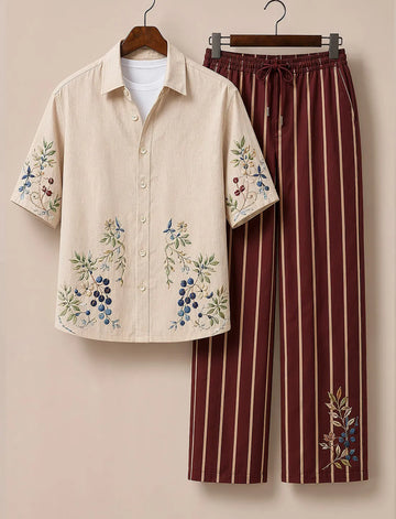 Men's Burgundy Stripe Designer Co-Ord Set