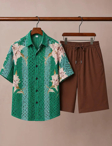 Men's Green Nature Inspired Print Co-Ord Set