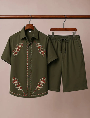 Men's Premium Olive Floral Pattern Co-Ord Set
