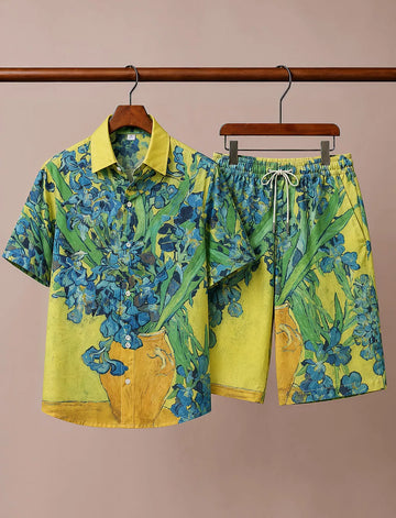 Men's Yellow Blue Floral Art Co-Ord Set