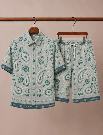Men's Light Grey Paisley Print Co-Ord Set