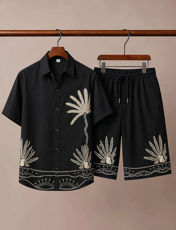 Men's Black Island Vibes Shirt & Shorts Set