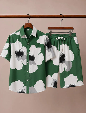 Men's Green White Floral Co-Ord Set