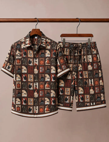 Men's Coffee Brown Designer Art Co-Ord Set