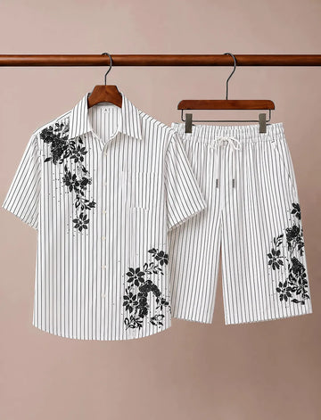 Men's White Designer Stripe Co-Ord Set