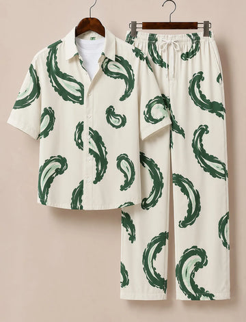 Men's Emerald Wave Print Co-Ord Set