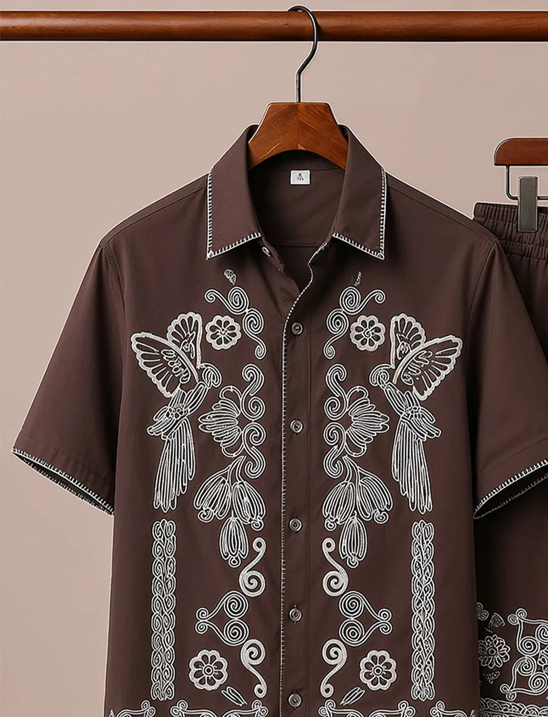 Men's Coffee Brown Designer Pattern Co-Ord Set