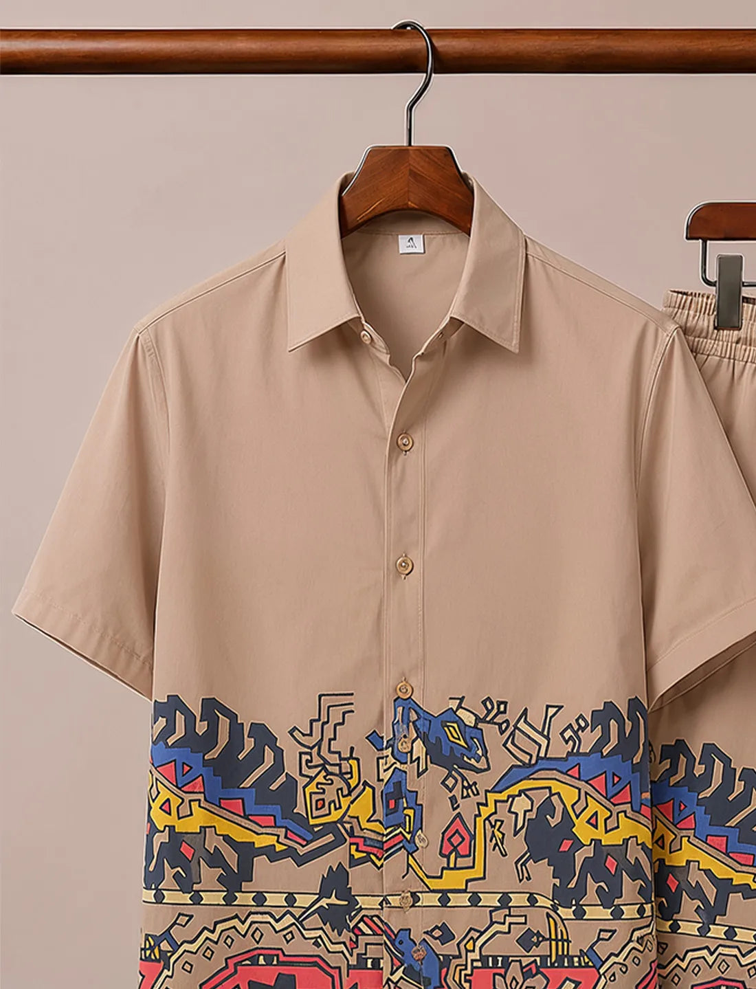 Men's Beige Abstract Tribal Co-Ord Set