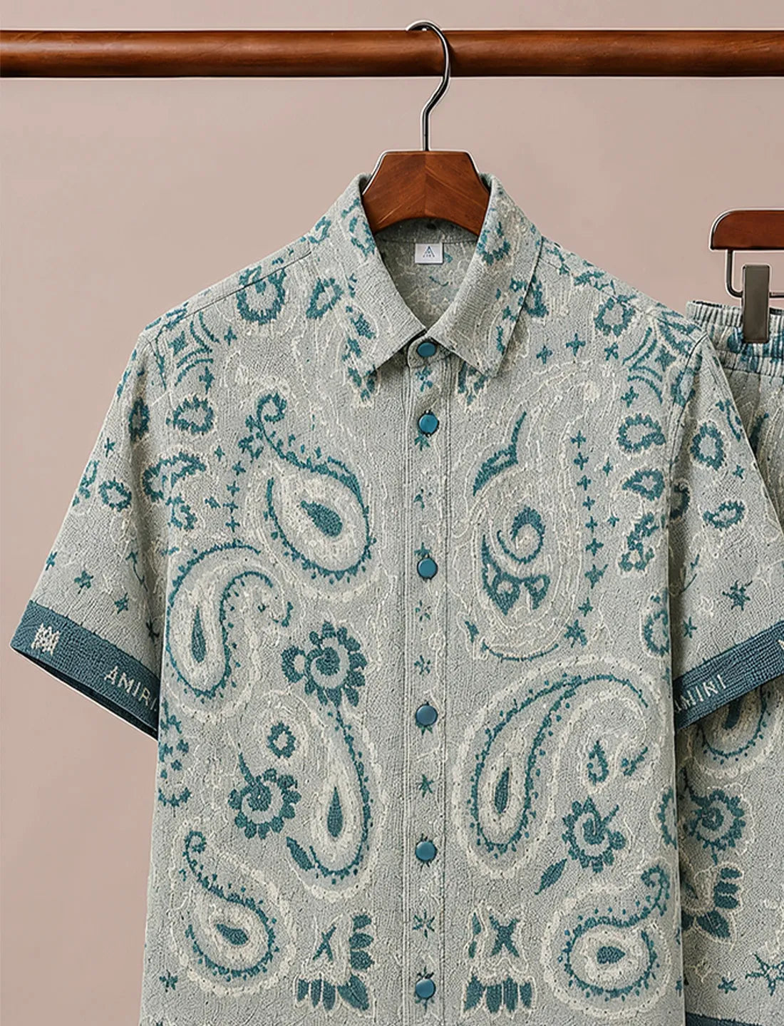 Men's Light Grey Paisley Print Co-Ord Set