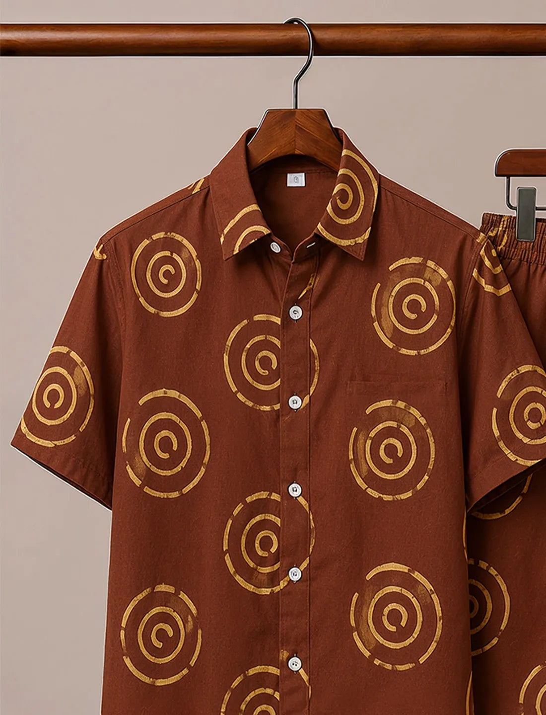 Men's Coffee Brown Spiral Print Co-Ord Set