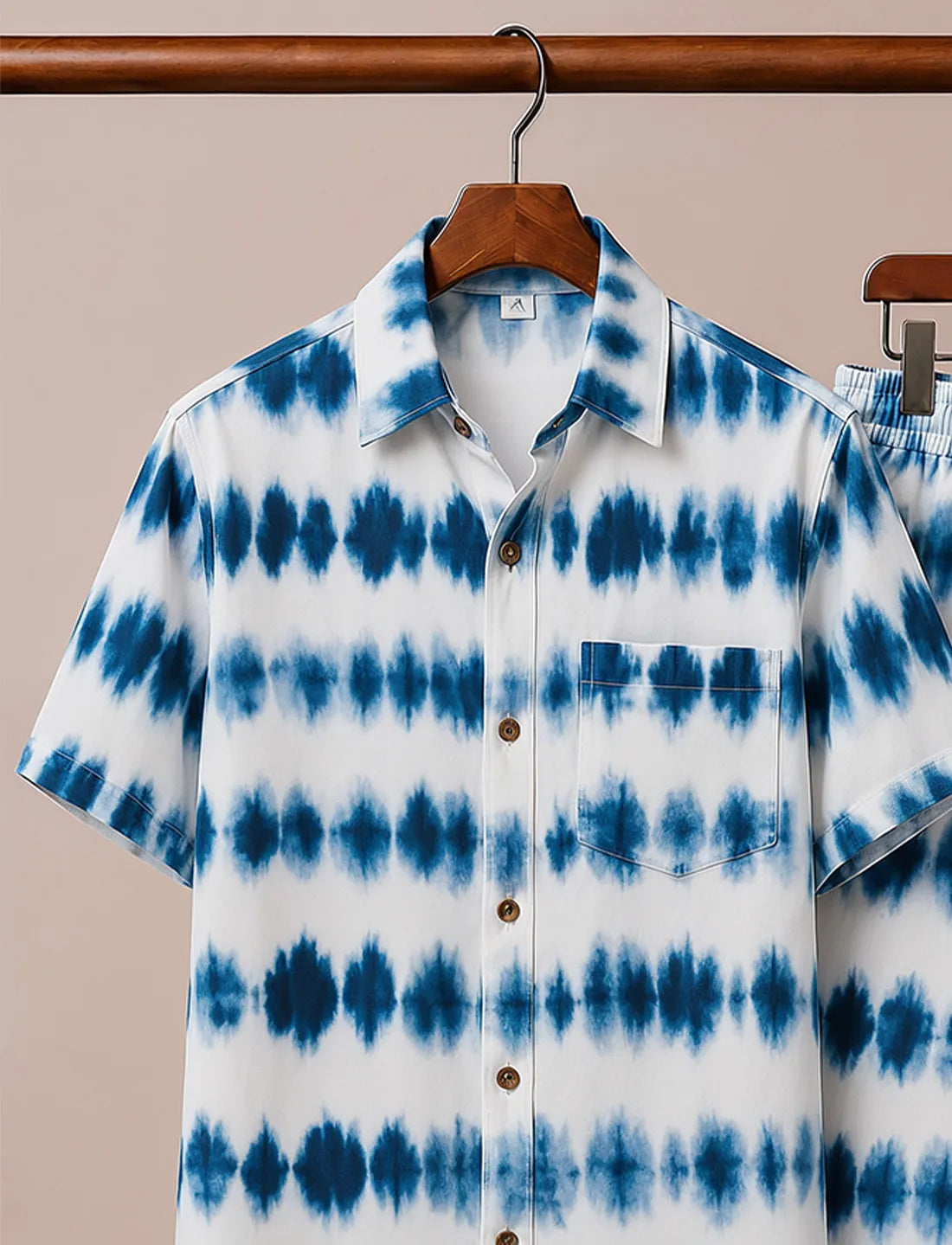 Men's Blue Tie-Dye Print Half Sleeve Co-Ord Set