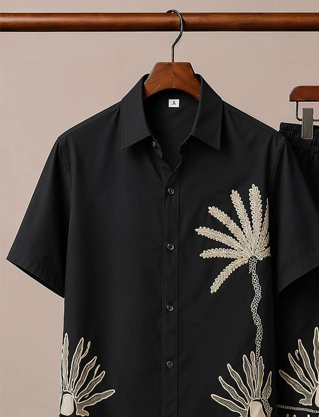 Men's Black Island Vibes Shirt & Shorts Set