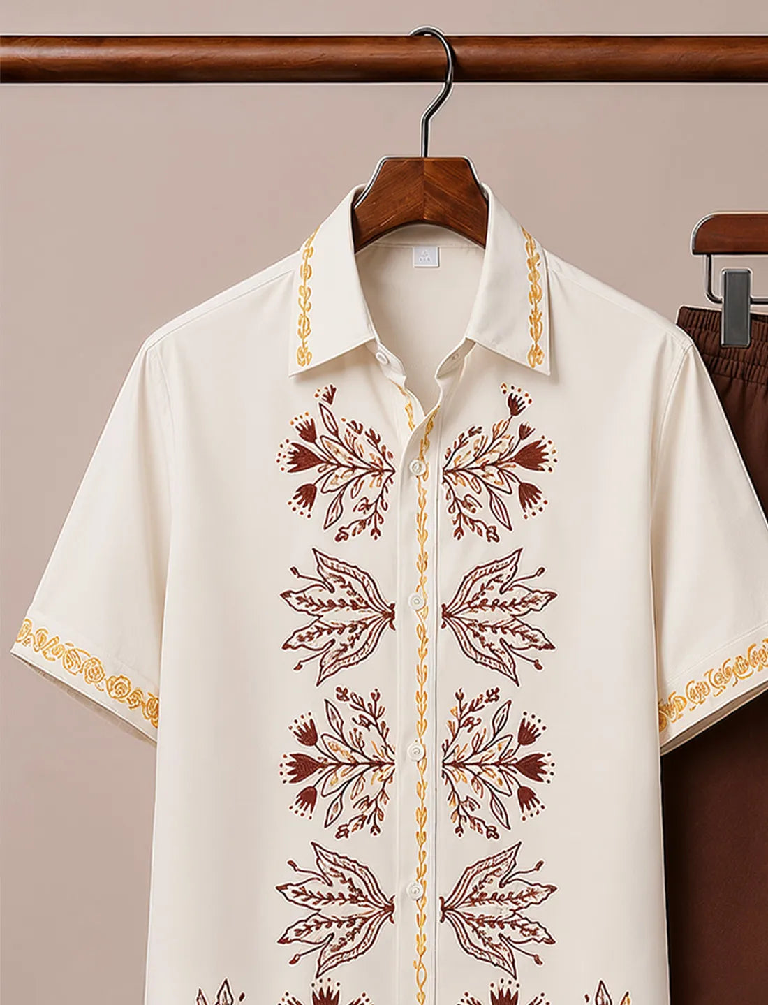 Men's Off White Brown Floral Co-Ord Set