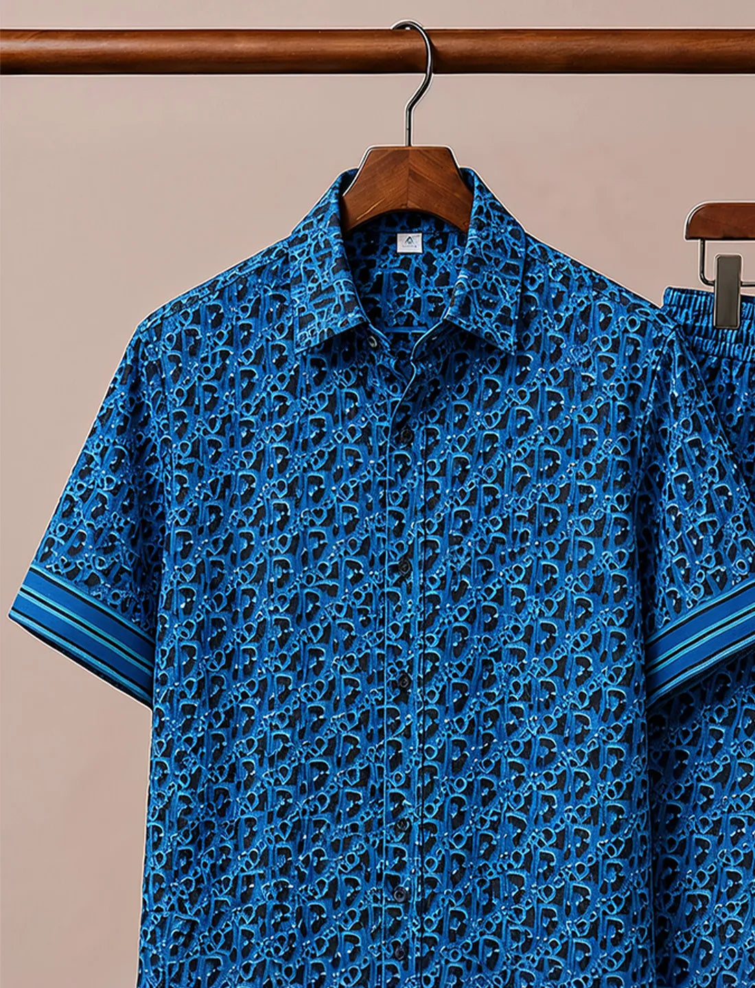 Men's Royal Blue Monogram Print Co-Ord Set