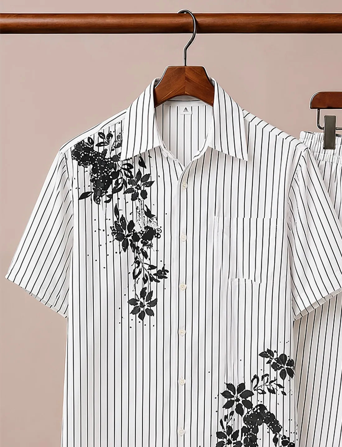 Men's White Designer Stripe Co-Ord Set
