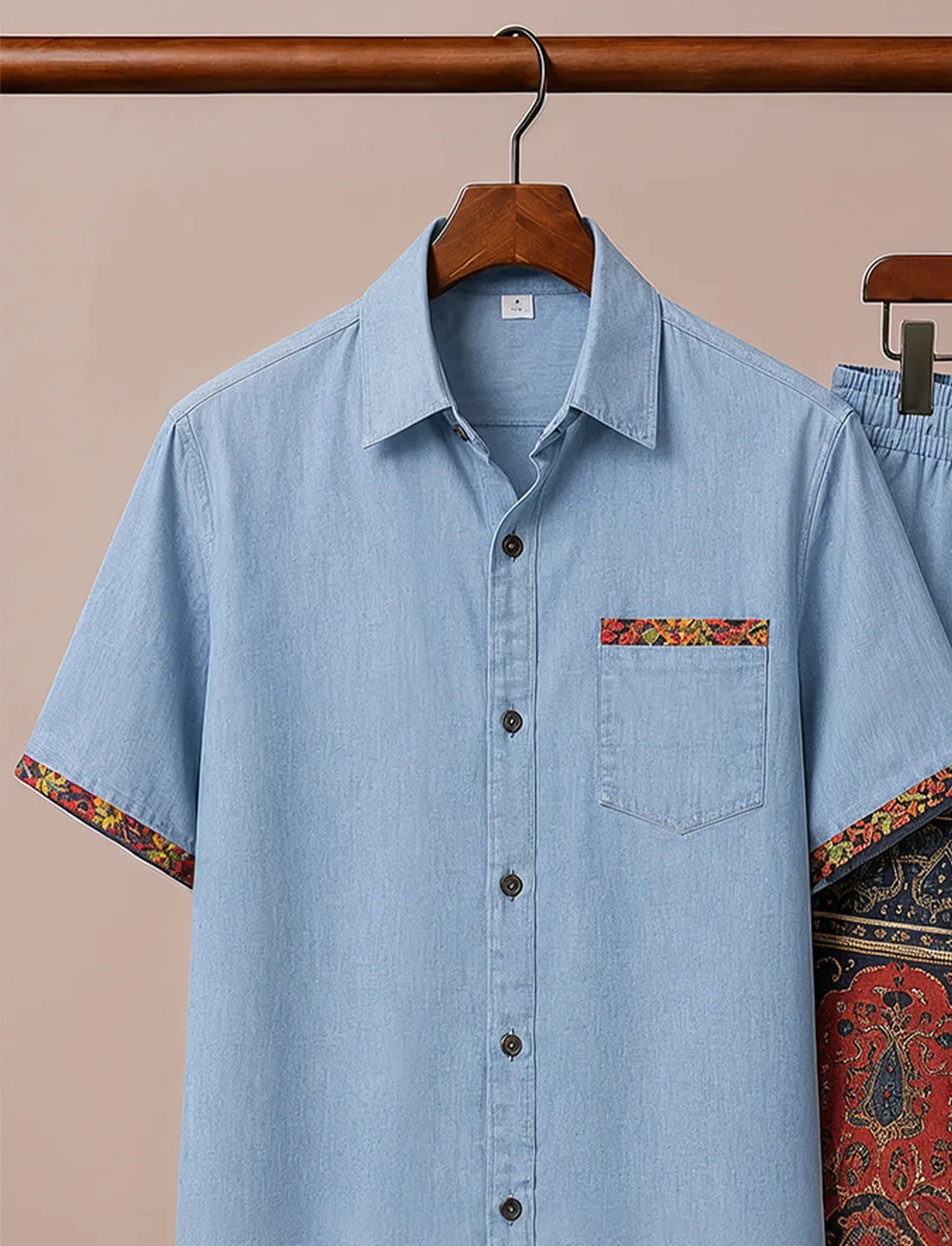 Men's Sky Blue Decorative Pattern Co-Ord Set
