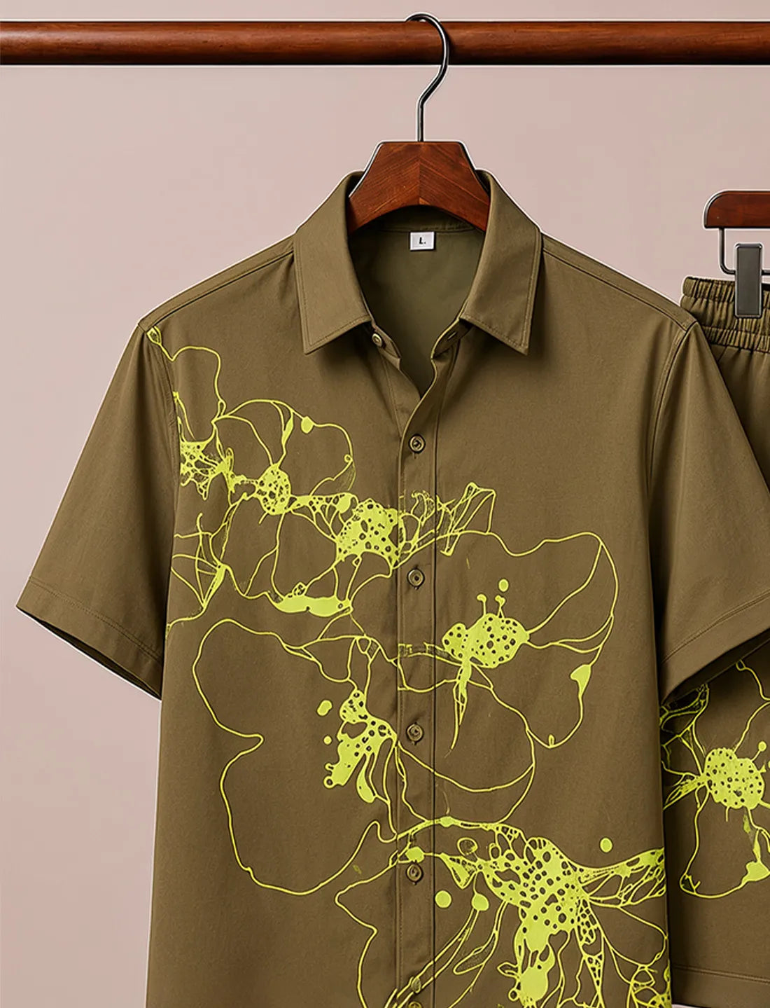 Men's Olive Green Graphic Half Sleeve Co-Ord Set