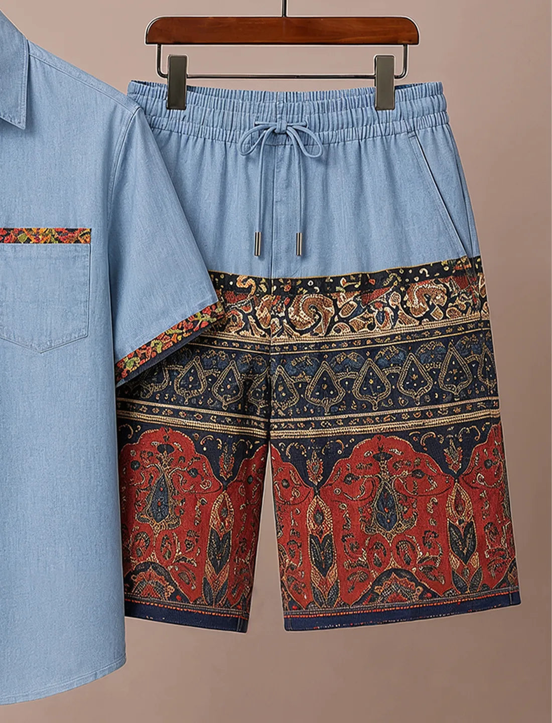 Men's Sky Blue Decorative Pattern Co-Ord Set