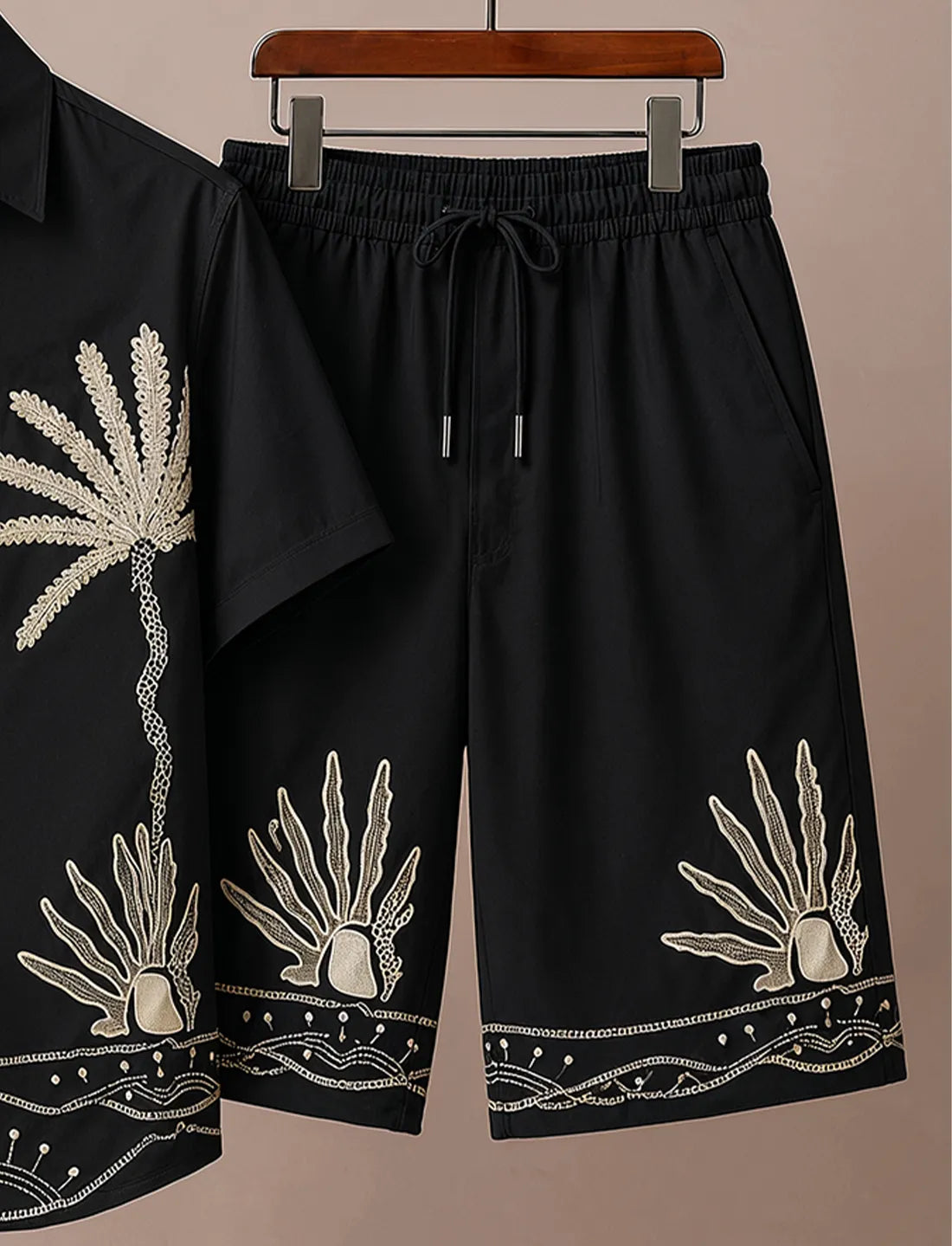 Men's Black Island Vibes Shirt & Shorts Set