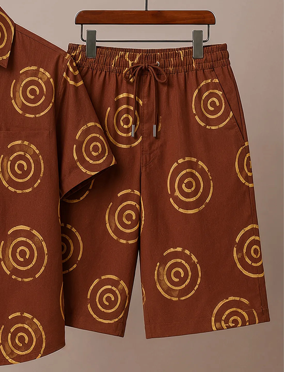 Men's Coffee Brown Spiral Print Co-Ord Set