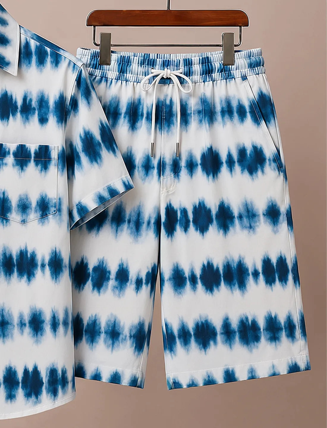 Men's Blue Tie-Dye Print Half Sleeve Co-Ord Set
