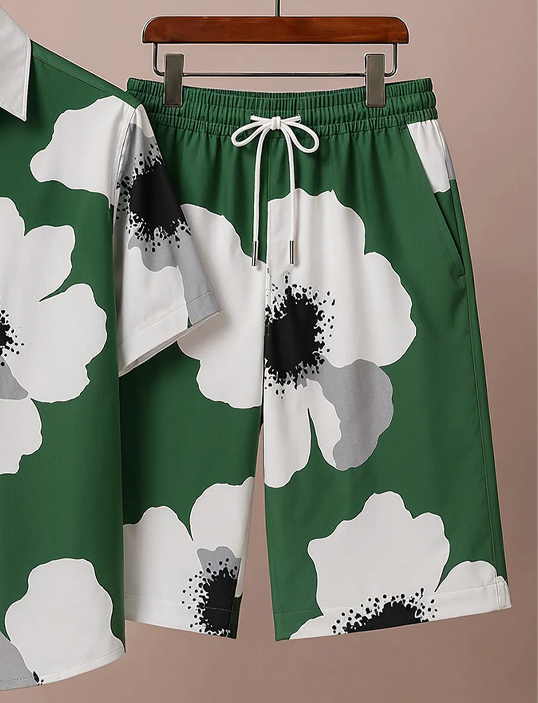 Men's Green White Floral Co-Ord Set