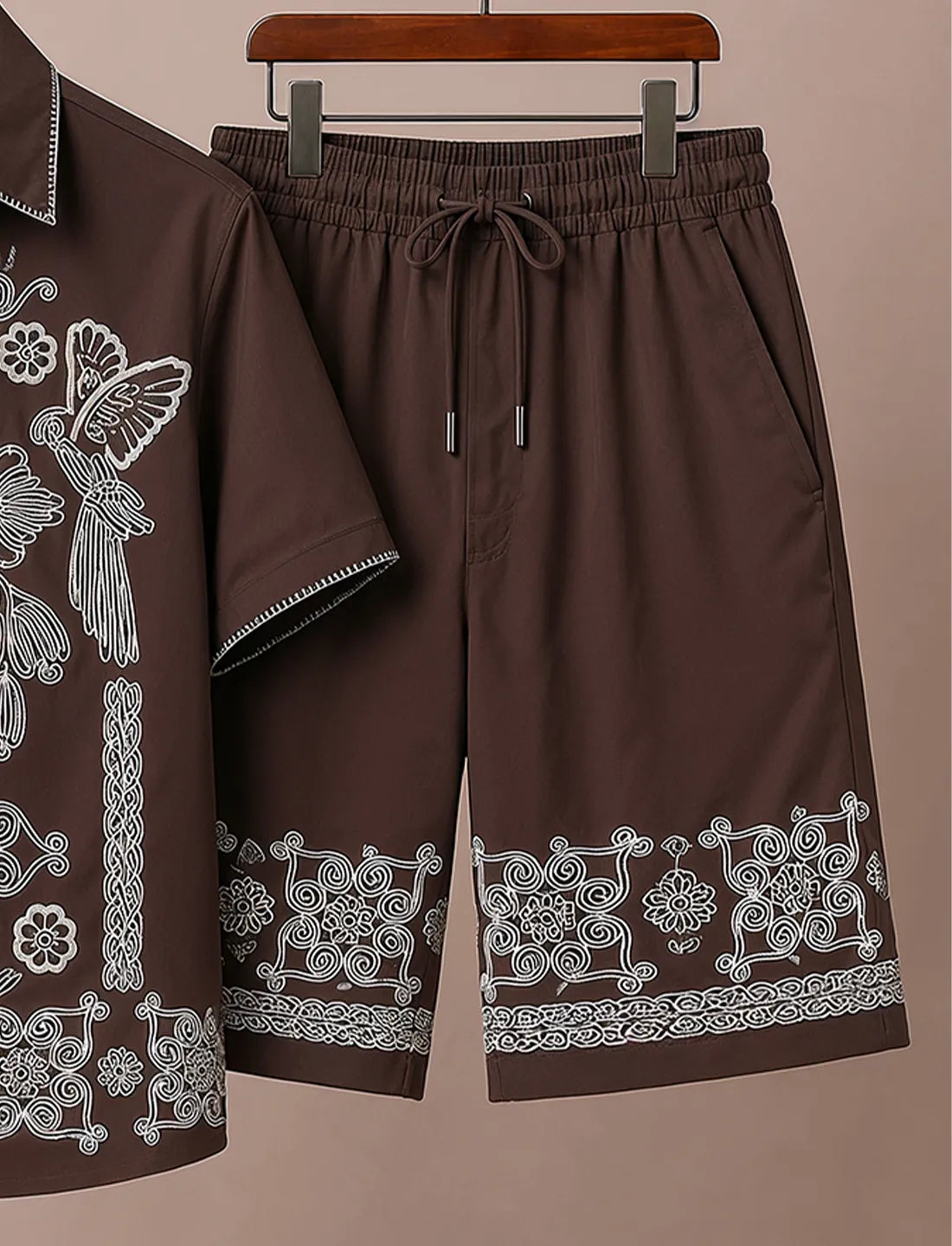Men's Coffee Brown Designer Pattern Co-Ord Set