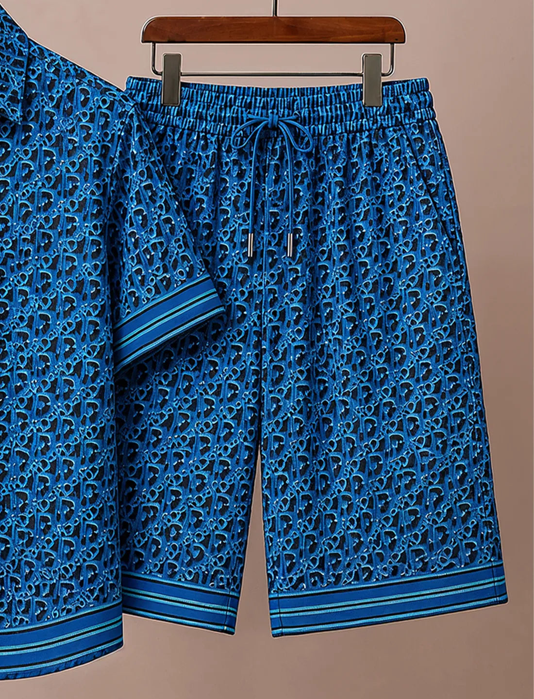 Men's Royal Blue Monogram Print Co-Ord Set