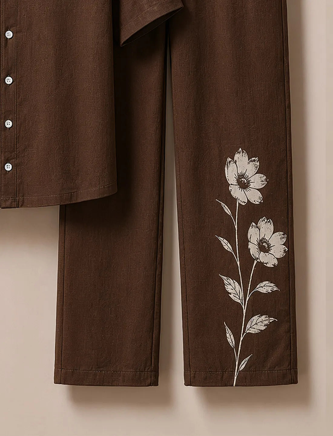 Men's Coffee Brown Floral Print Co-Ord Set