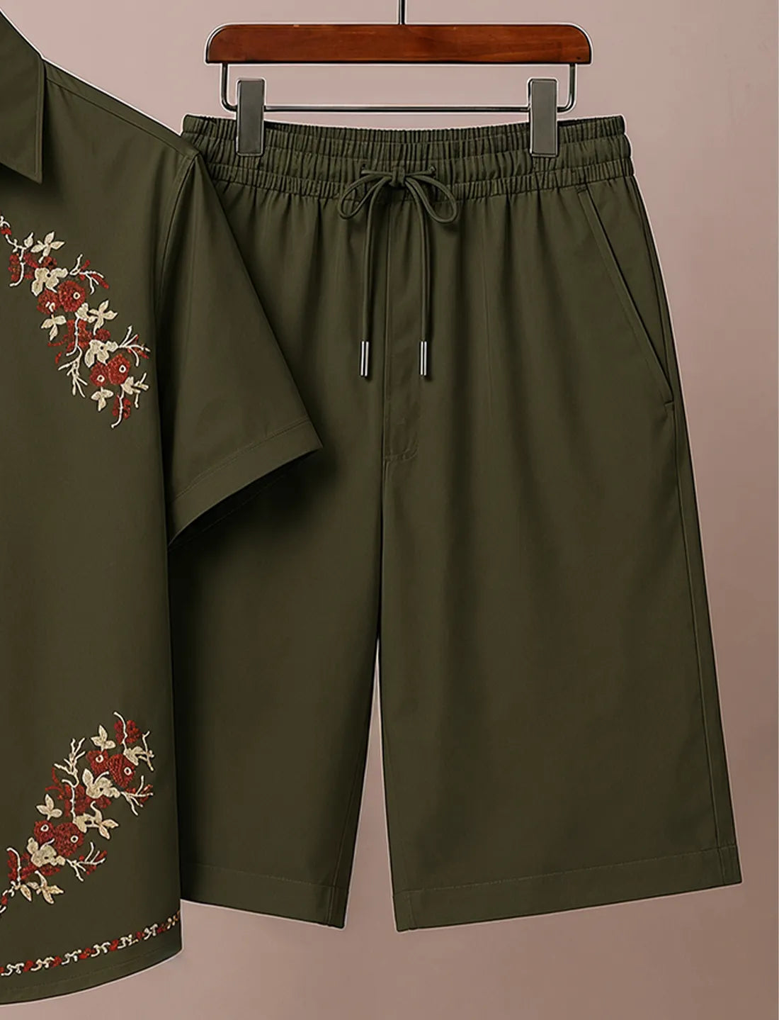 Men's Premium Olive Floral Pattern Co-Ord Set