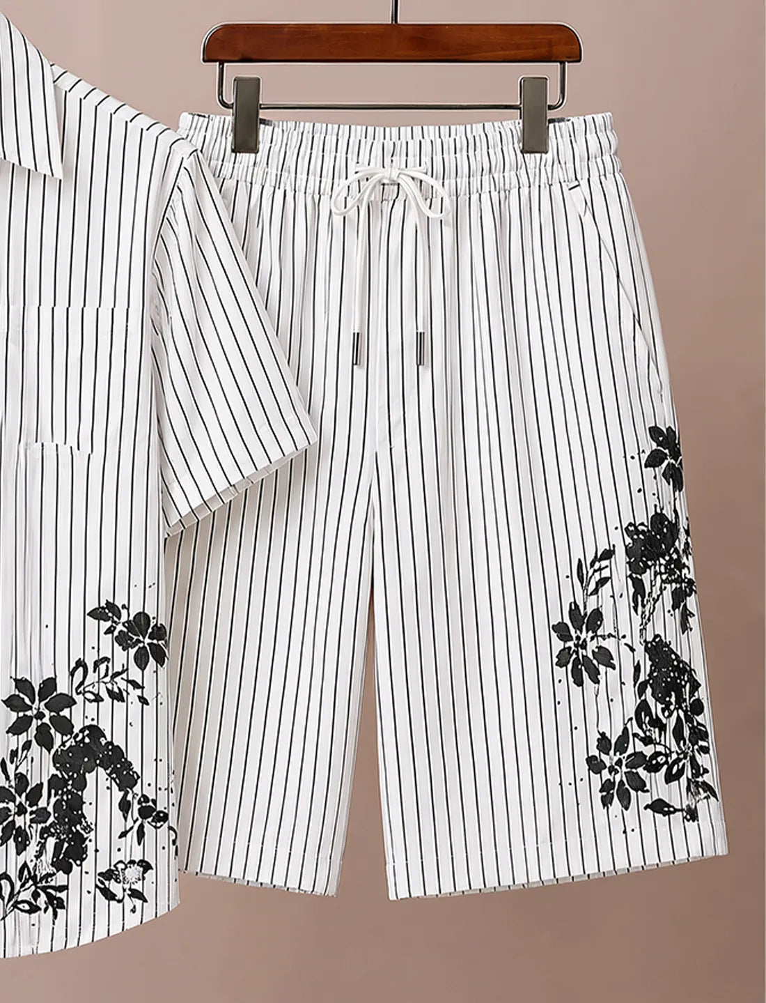 Men's White Designer Stripe Co-Ord Set
