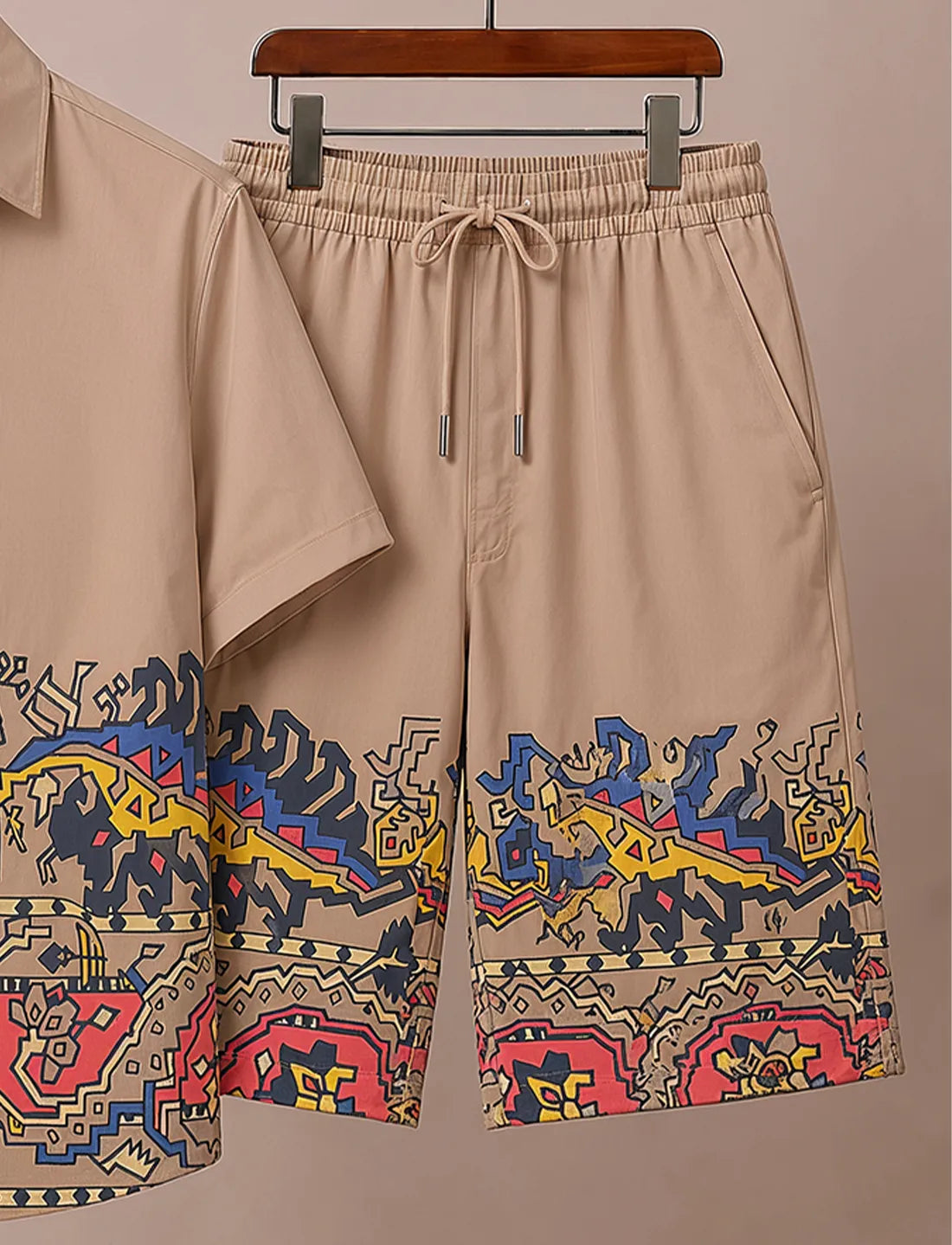 Men's Beige Abstract Tribal Co-Ord Set