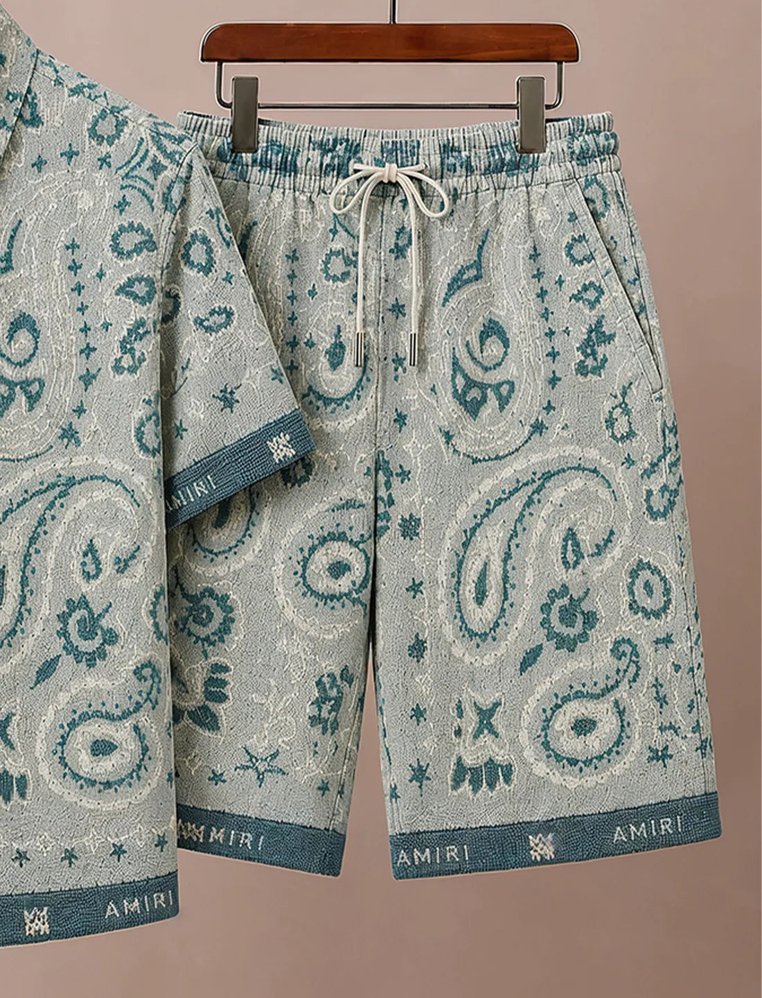 Men's Light Grey Paisley Print Co-Ord Set