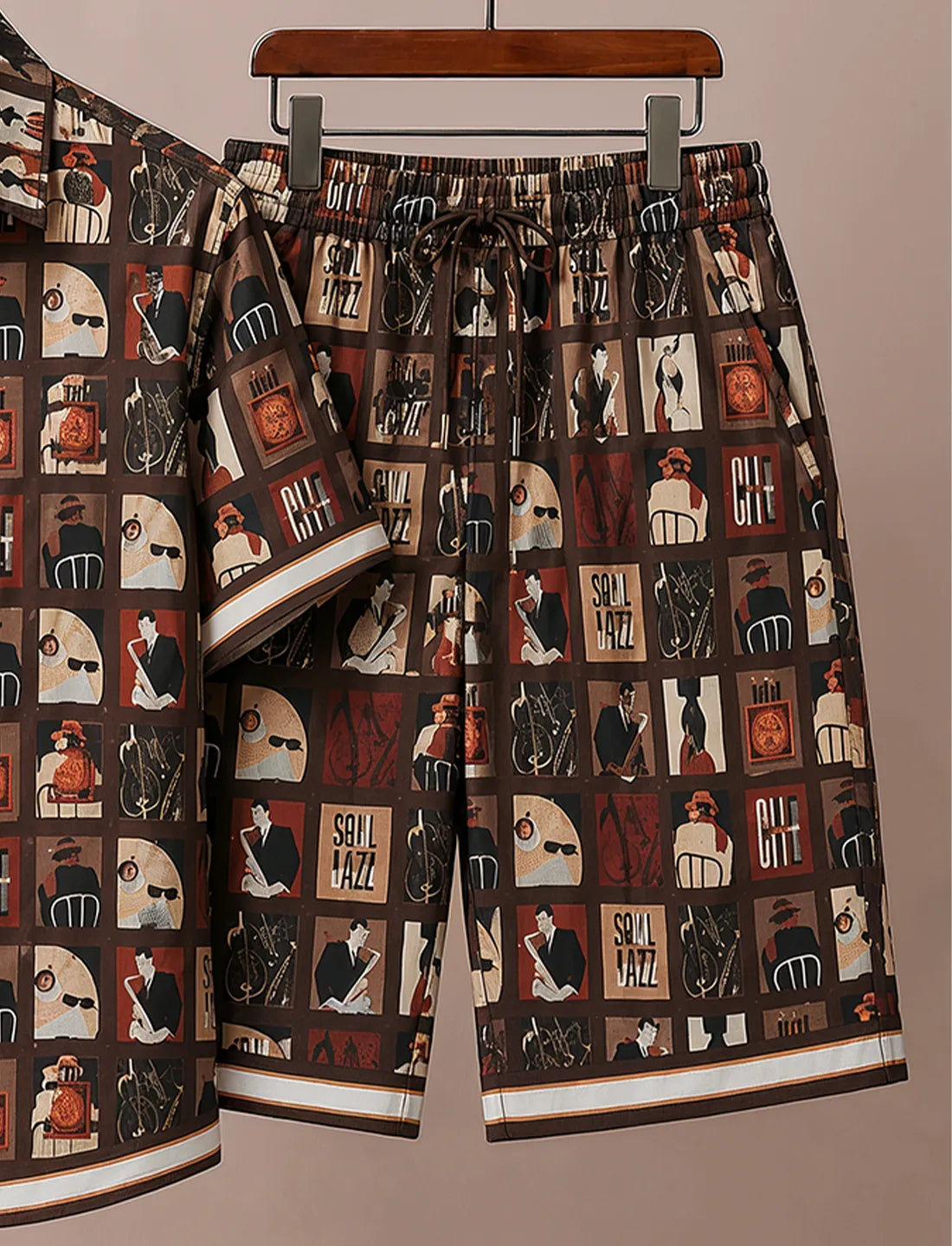 Men's Coffee Brown Designer Art Co-Ord Set