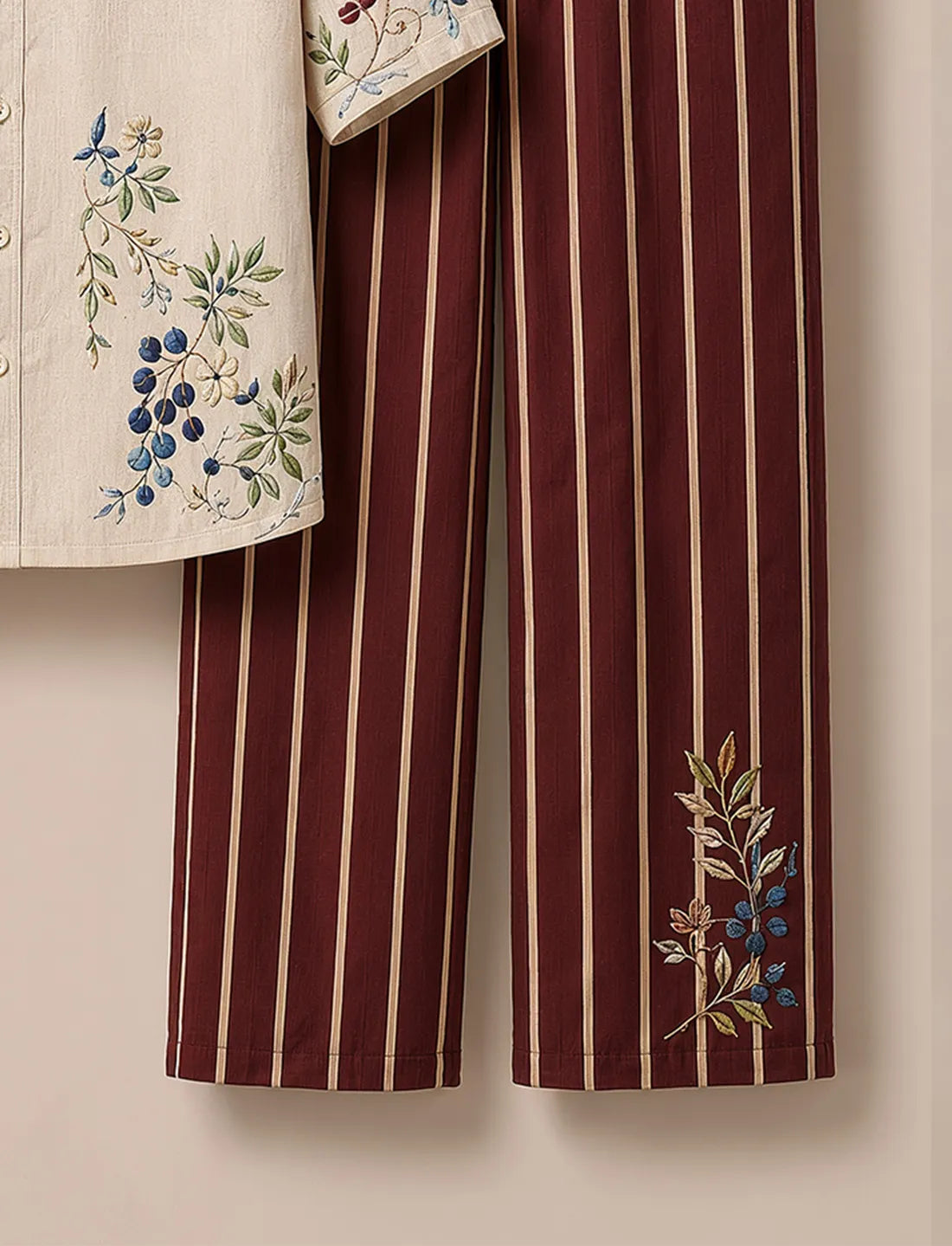 Men's Burgundy Stripe Designer Co-Ord Set