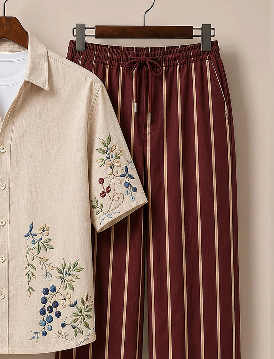 Men's Burgundy Stripe Designer Co-Ord Set