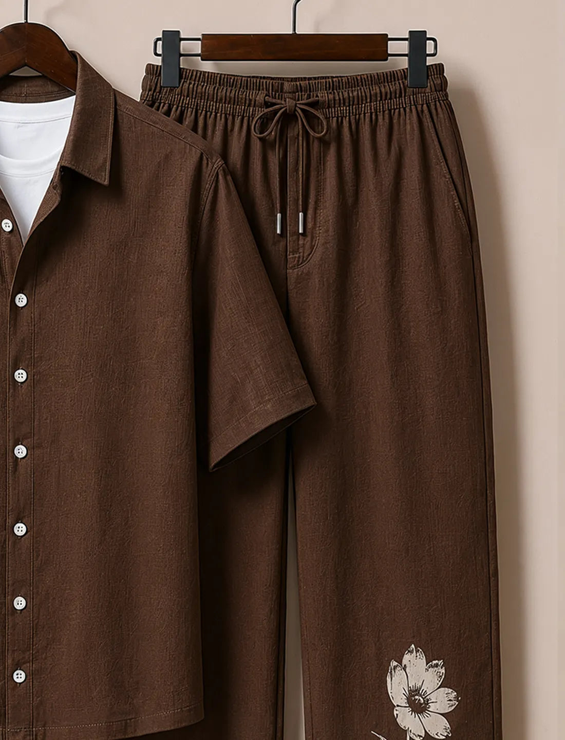 Men's Coffee Brown Floral Print Co-Ord Set